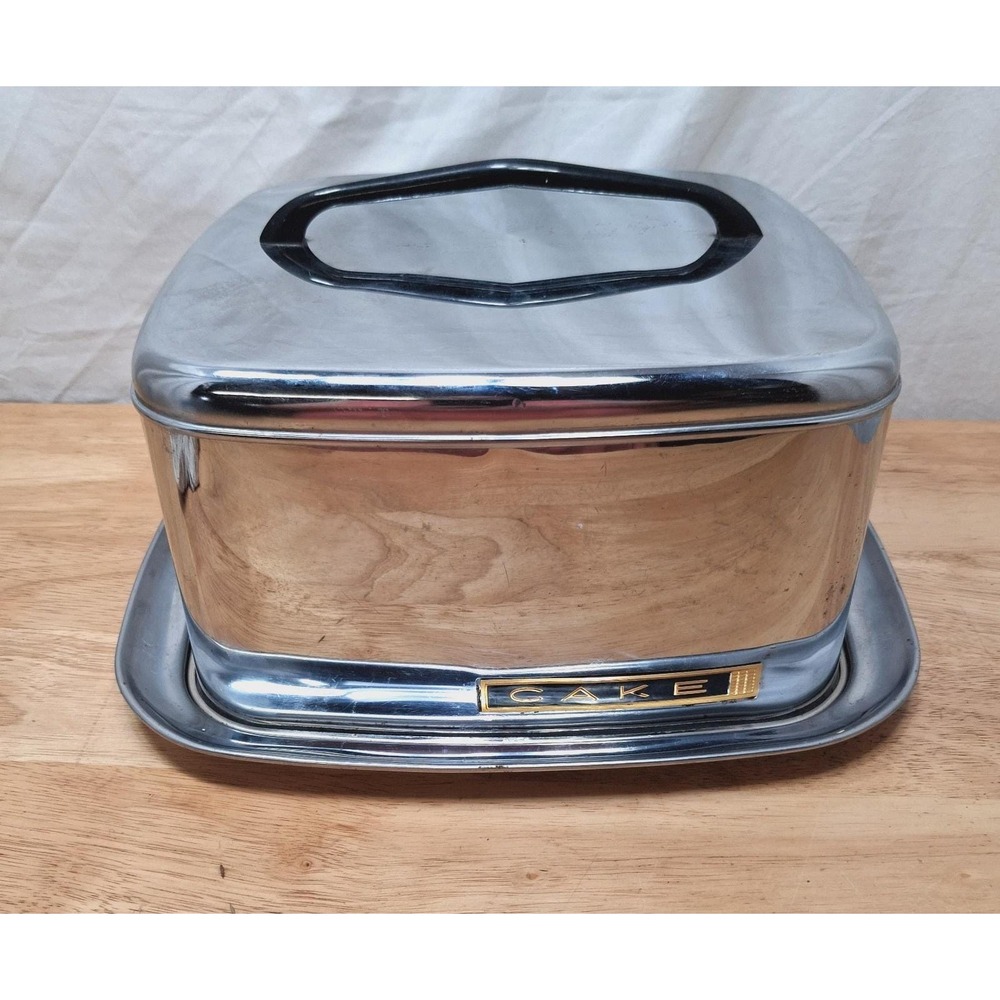 Lincoln Beautyware Cake Carrier Chrome Square Vintage Mid Century Modern READ